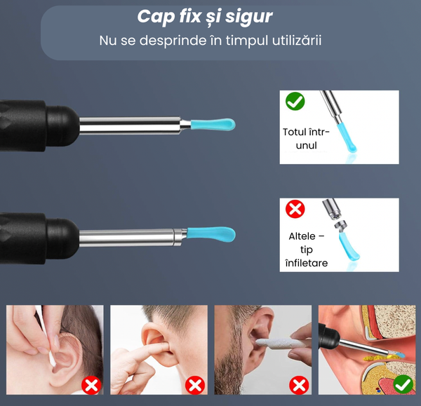 Dispozitiv pentru curățarea urechilor cu cameră HD și lumină LED, compatibil cu orice dispozitiv