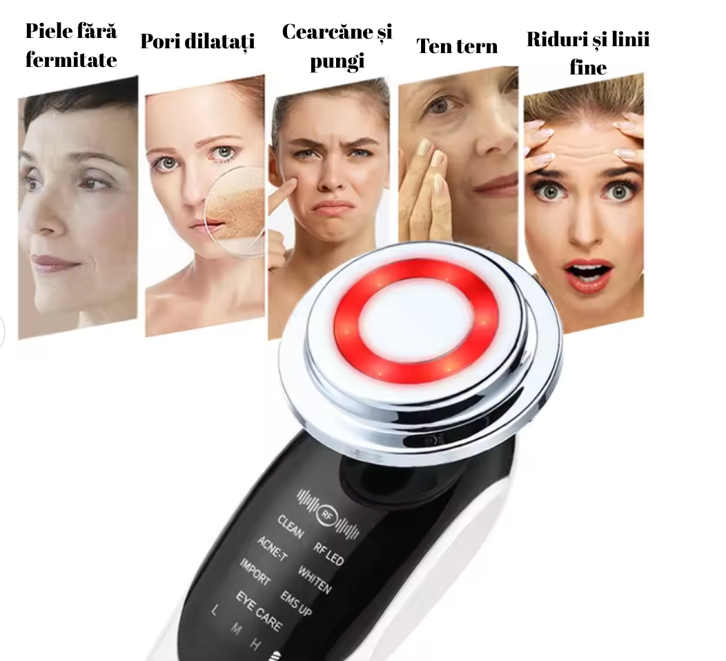 Aparat de Masaj Facial cu Vibrații – 3 Intensități, 4 Funcții pentru Lifting și Tonifiere