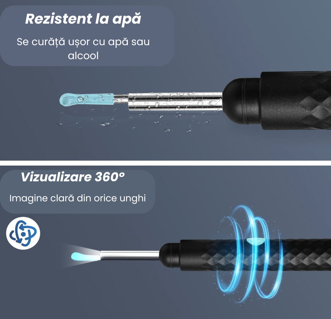 Dispozitiv pentru curățarea urechilor cu cameră HD și lumină LED, compatibil cu orice dispozitiv